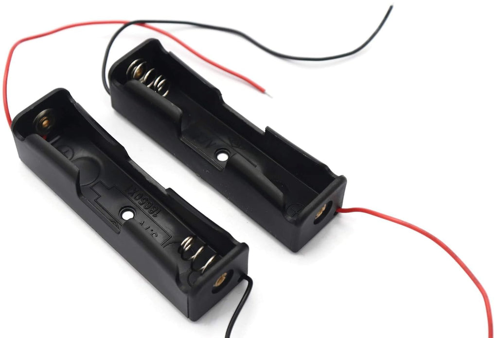 18650 Single Cell Lithium Battery Holder - for 3.7V li-ion Plastic case with Lead Wire Hard pin Spring Retention - Black PACK OF 2