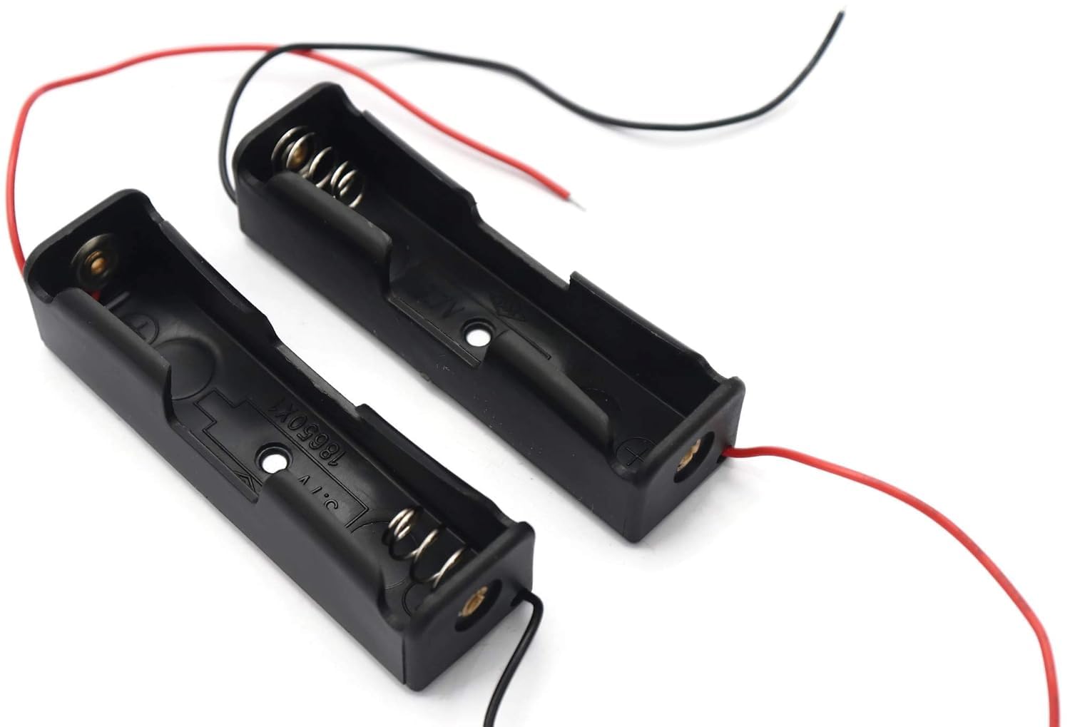 18650 Single Cell Lithium Battery Holder - for 3.7V li-ion Plastic case with Lead Wire Hard pin Spring Retention - Black PACK OF 2
