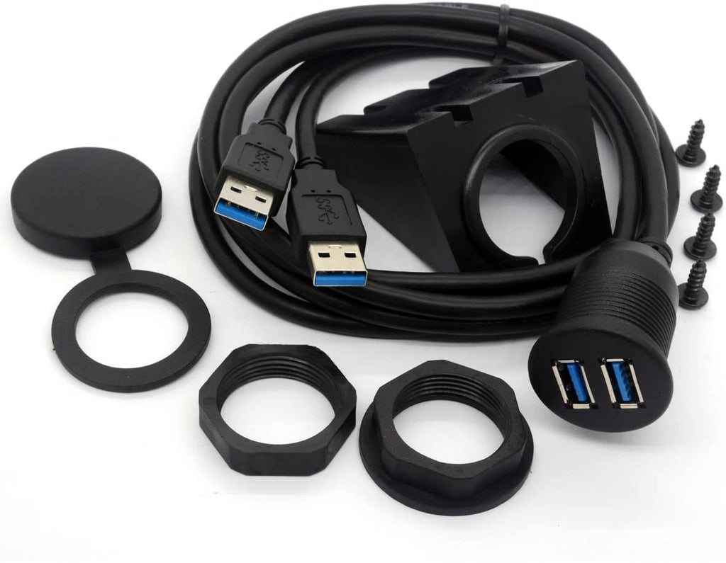 [ 1 Meter ] USB 3.0 Flush Mount Cable, Dual USB Flush Dash Panel Mount Cable Male to Female Extension Code for Car Truck Boat Motorcycle Dashboard ; Dual USB 3.0