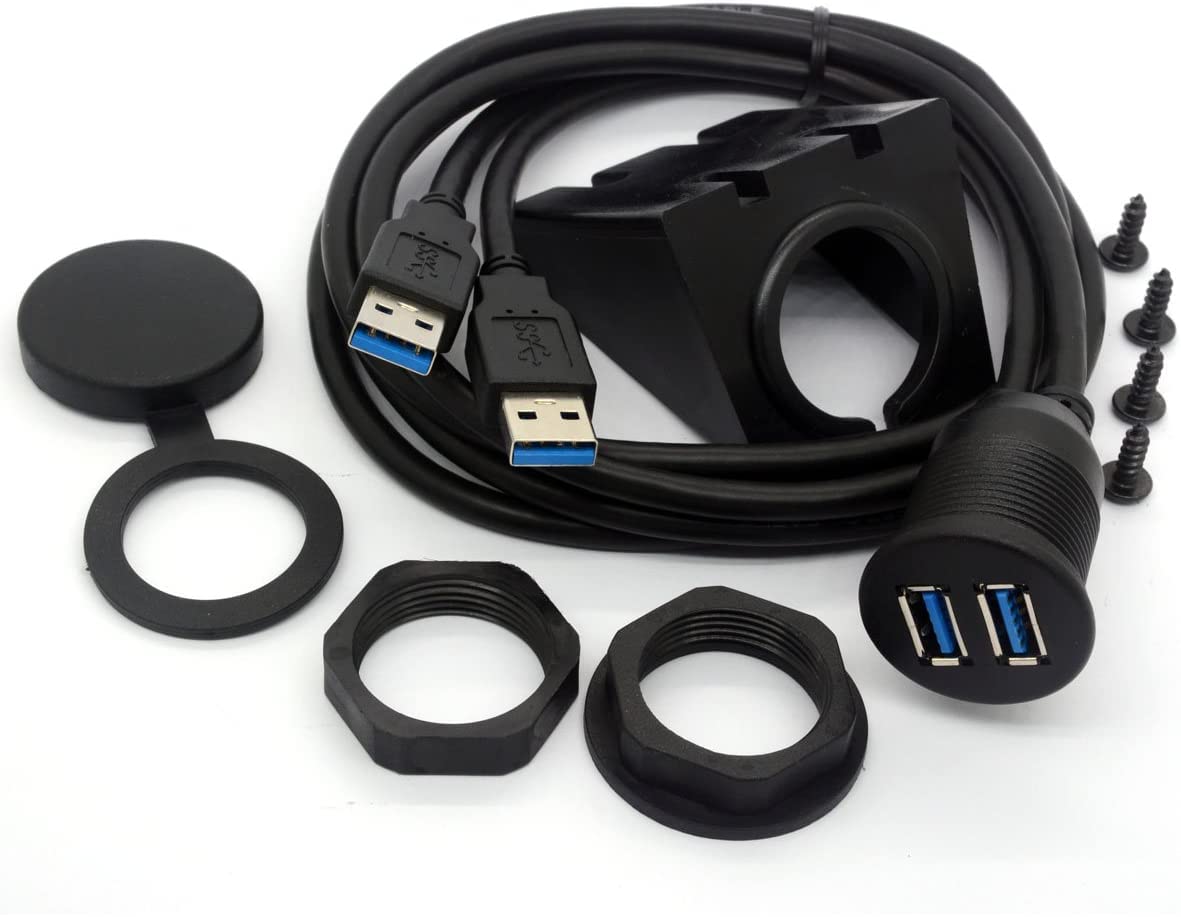 [ 1 Meter ] USB 3.0 Flush Mount Cable, Dual USB Flush Dash Panel Mount Cable Male to Female Extension Code for Car Truck Boat Motorcycle Dashboard ; Dual USB 3.0