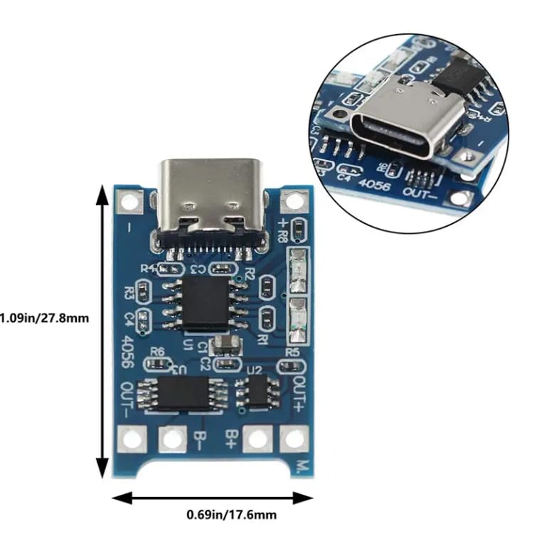 TP4056 C-Type 18650 Lithium-ion Battery Charging Module with Inbuilt BMS and Indicator 2Pcs