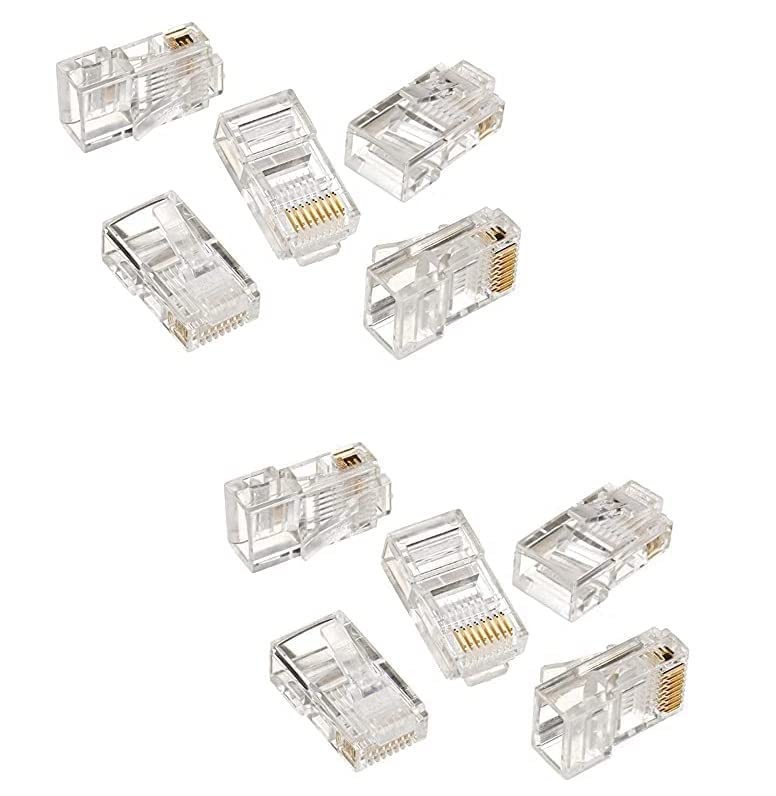 fdealz [ 50 Pieces ] 8P8C RJ45 Metal Shielded Male Plug Crimp Connectors, Cat6 RJ45 Ends, 8P8C Cat5, Cat6, Cat5e LAN Connector, Ethernet Cable Crimping Connector for Network Plug for Solid Wire and Standard Cable