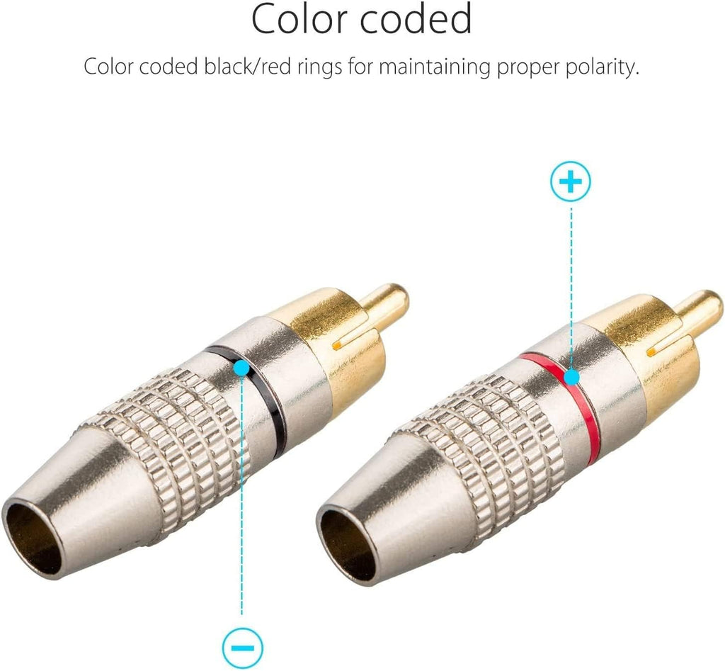 [ 20 Pieces ; 10 Black & 10 Red Colour ] RCA Plug Solder Gold Audio Video Cable Connector, Soldering Connectors for Composite AV Audio and Video Cables