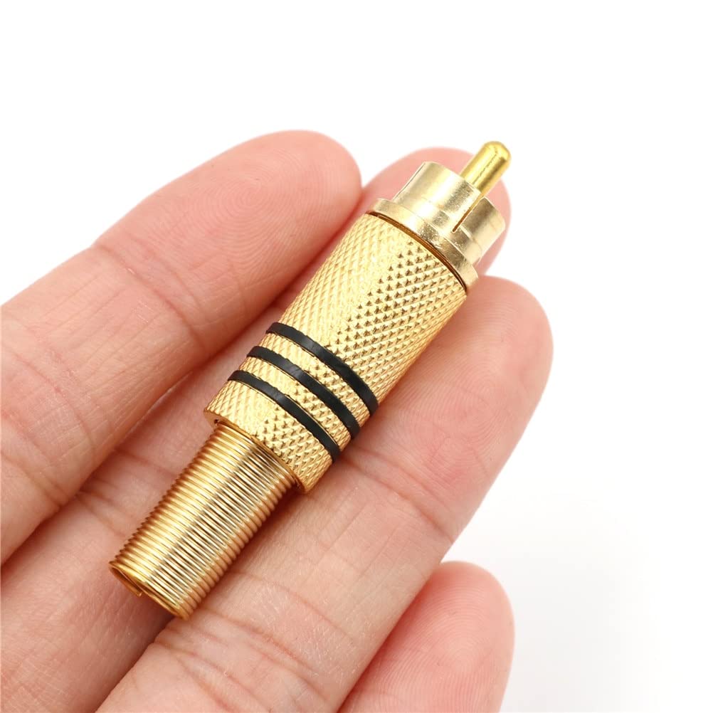 [ 10 Pieces ] DIY RCA Male Soldering Jack Plug Adapter, Gold Plated RCA Plug for Soldering Connector -for Audio Cable Video CCTV IP Camera Coaxial Cable (10 Pcs RCA Male Gold Plated Connector)