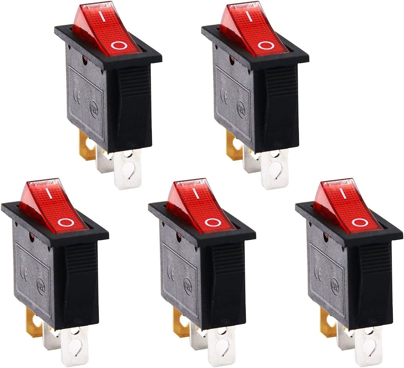 [ Pack of 2 - Pieces ] 15 Ampere 250V/20A 125V 3 Pin Industrial Grade 2 Position Mini Boat Toggle Snap AC Rocker Switch KCD3 Red Light Illuminated LED ON/OFF