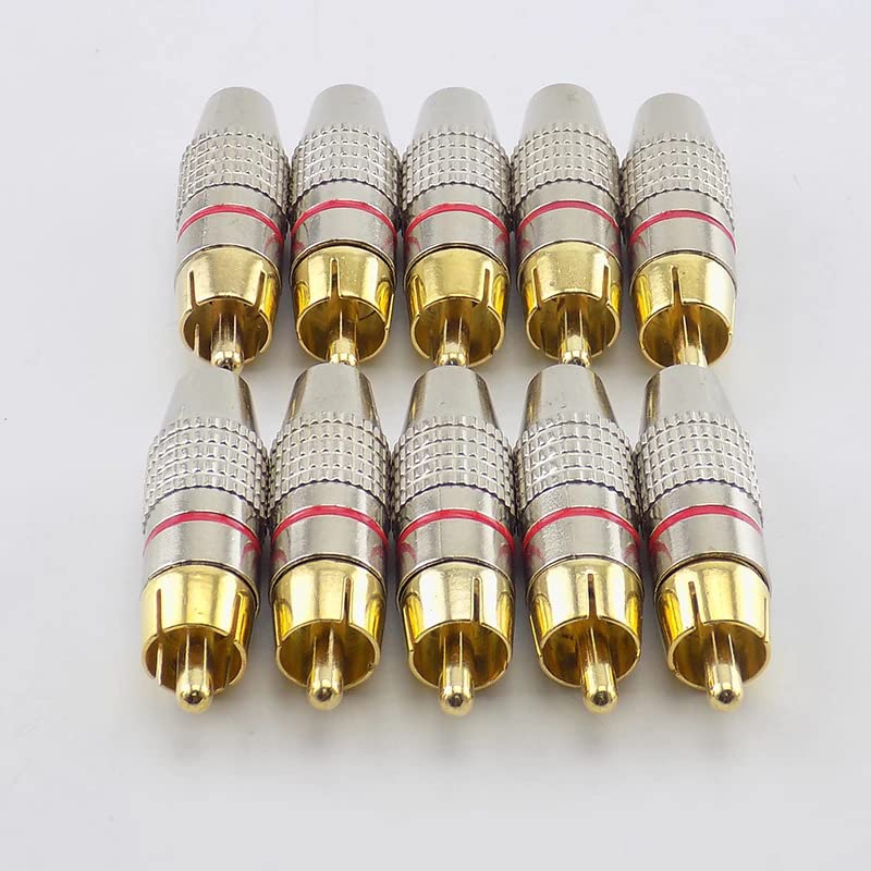 [ 10 Pieces ] DIY RCA Male Soldering Jack Plug Adapter, Gold Plated RCA Plug for Soldering Connector -for Audio Cable Video CCTV IP Camera Coaxial Cable (10 Pcs RCA Male Gold Plated Connector)