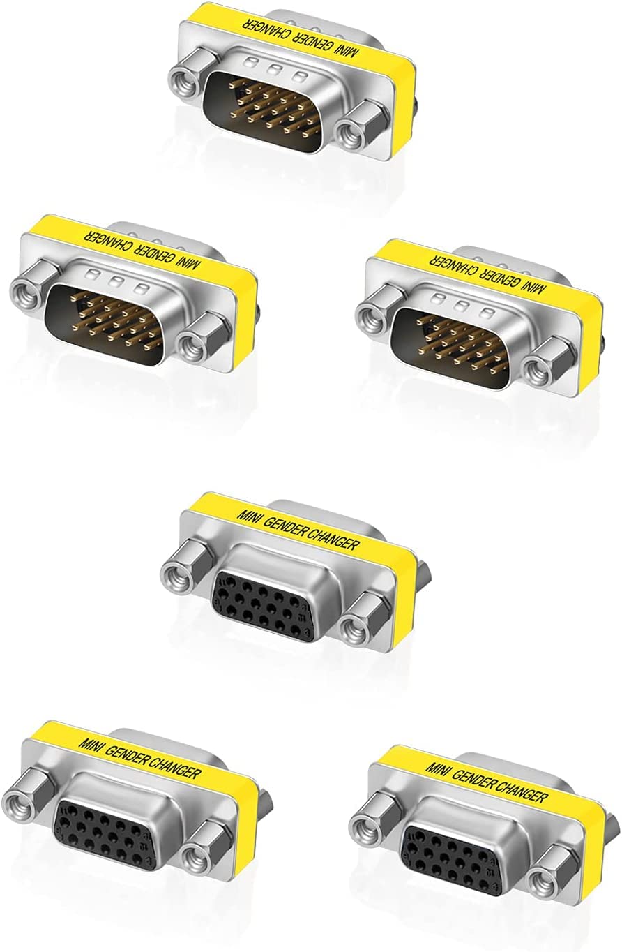 3-Piece VGA Gender Changer Combo - HD15 SVGA Adapters (Female to Female, Female to Male, Male to Male) - Mini Coupler Set