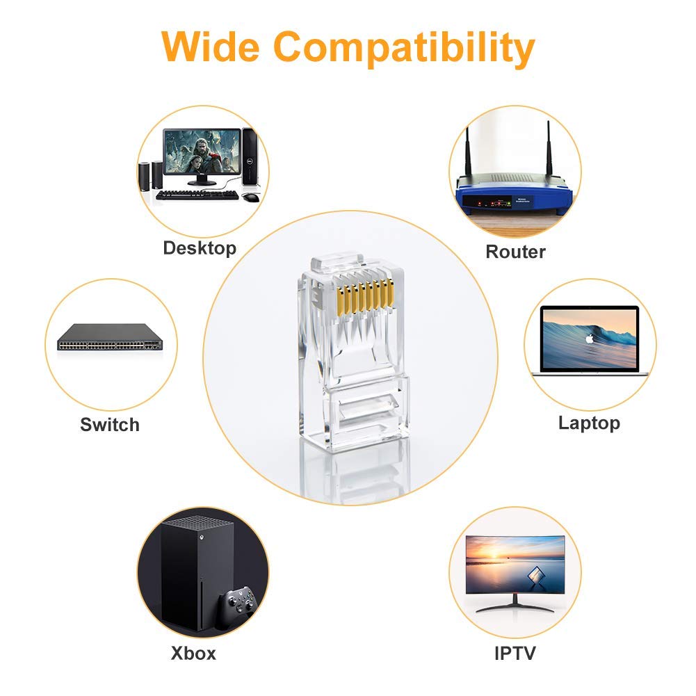 fdealz [ 50 Pieces ] 8P8C RJ45 Metal Shielded Male Plug Crimp Connectors, Cat6 RJ45 Ends, 8P8C Cat5, Cat6, Cat5e LAN Connector, Ethernet Cable Crimping Connector for Network Plug for Solid Wire and Standard Cable