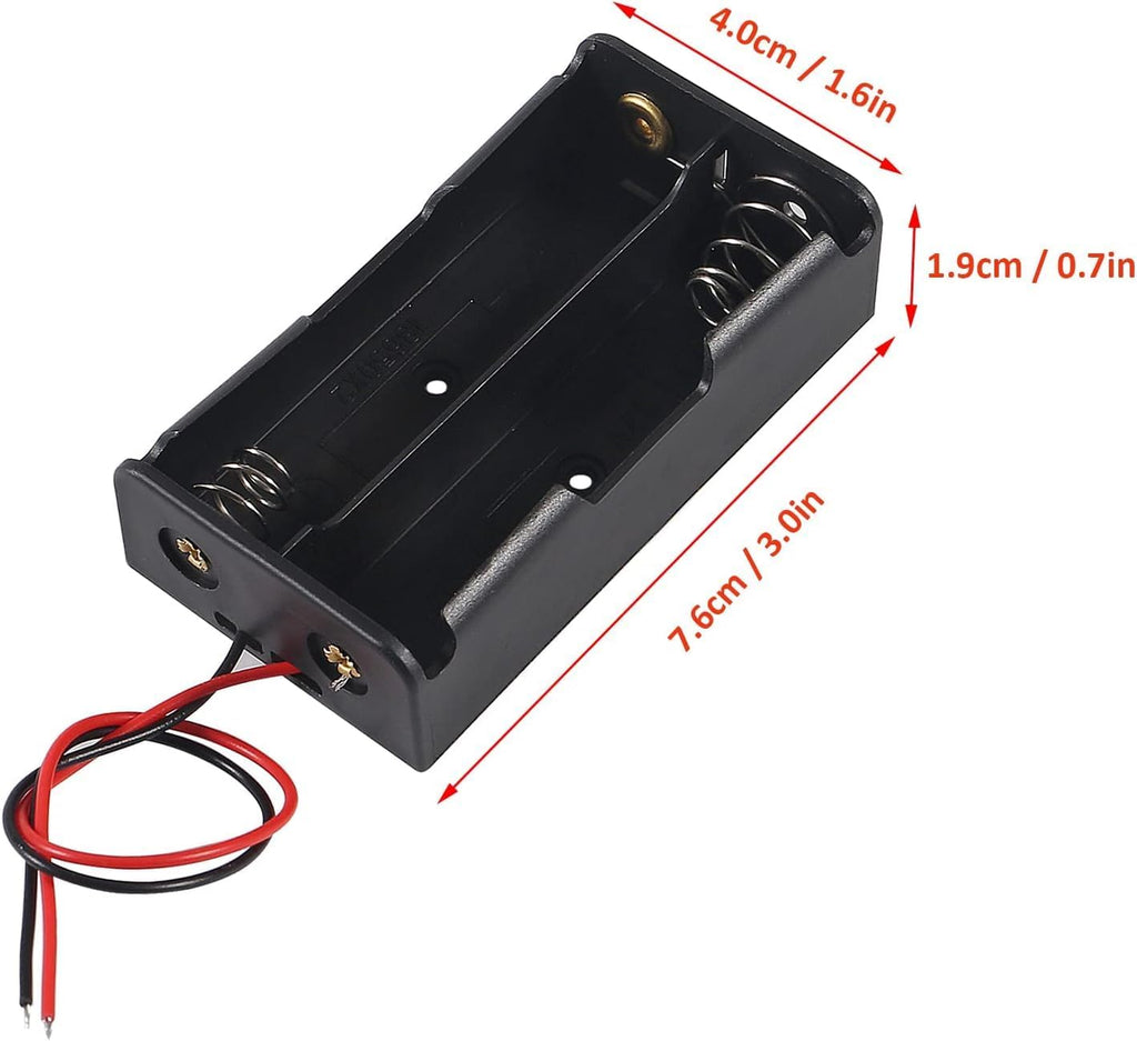 3.7V 2 Cell 18650 Battery Holder Case Box, 2 18650 Battery Holder with Wire Leads (Pack of 2) Black