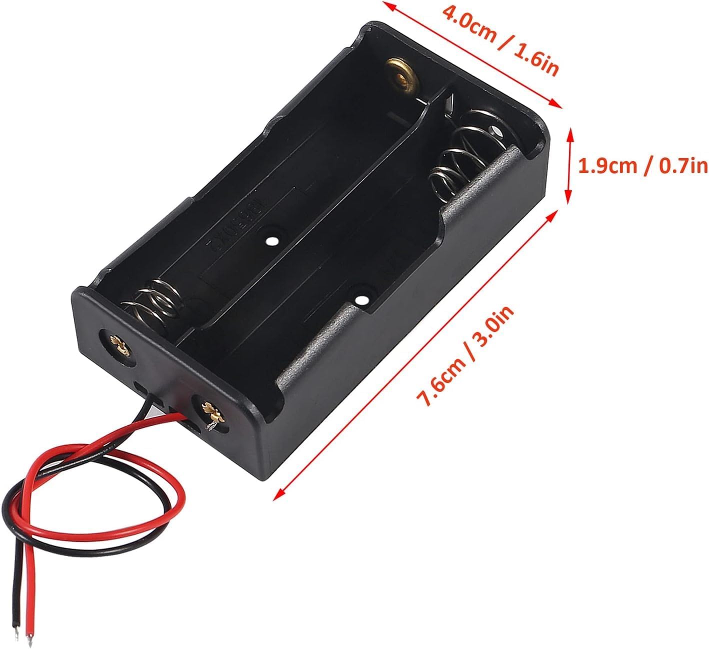 3.7V 2 Cell 18650 Battery Holder Case Box, 2 18650 Battery Holder with Wire Leads (Pack of 2) Black