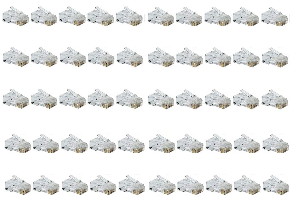 fdealz [ 50 Pieces ] 8P8C RJ45 Metal Shielded Male Plug Crimp Connectors, Cat6 RJ45 Ends, 8P8C Cat5, Cat6, Cat5e LAN Connector, Ethernet Cable Crimping Connector for Network Plug for Solid Wire and Standard Cable