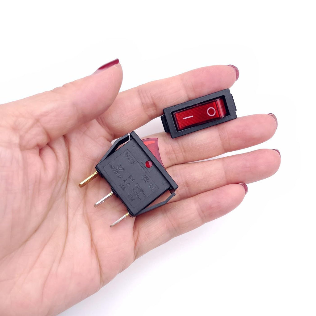 [ Pack of 2 - Pieces ] 15 Ampere 250V/20A 125V 3 Pin Industrial Grade 2 Position Mini Boat Toggle Snap AC Rocker Switch KCD3 Red Light Illuminated LED ON/OFF