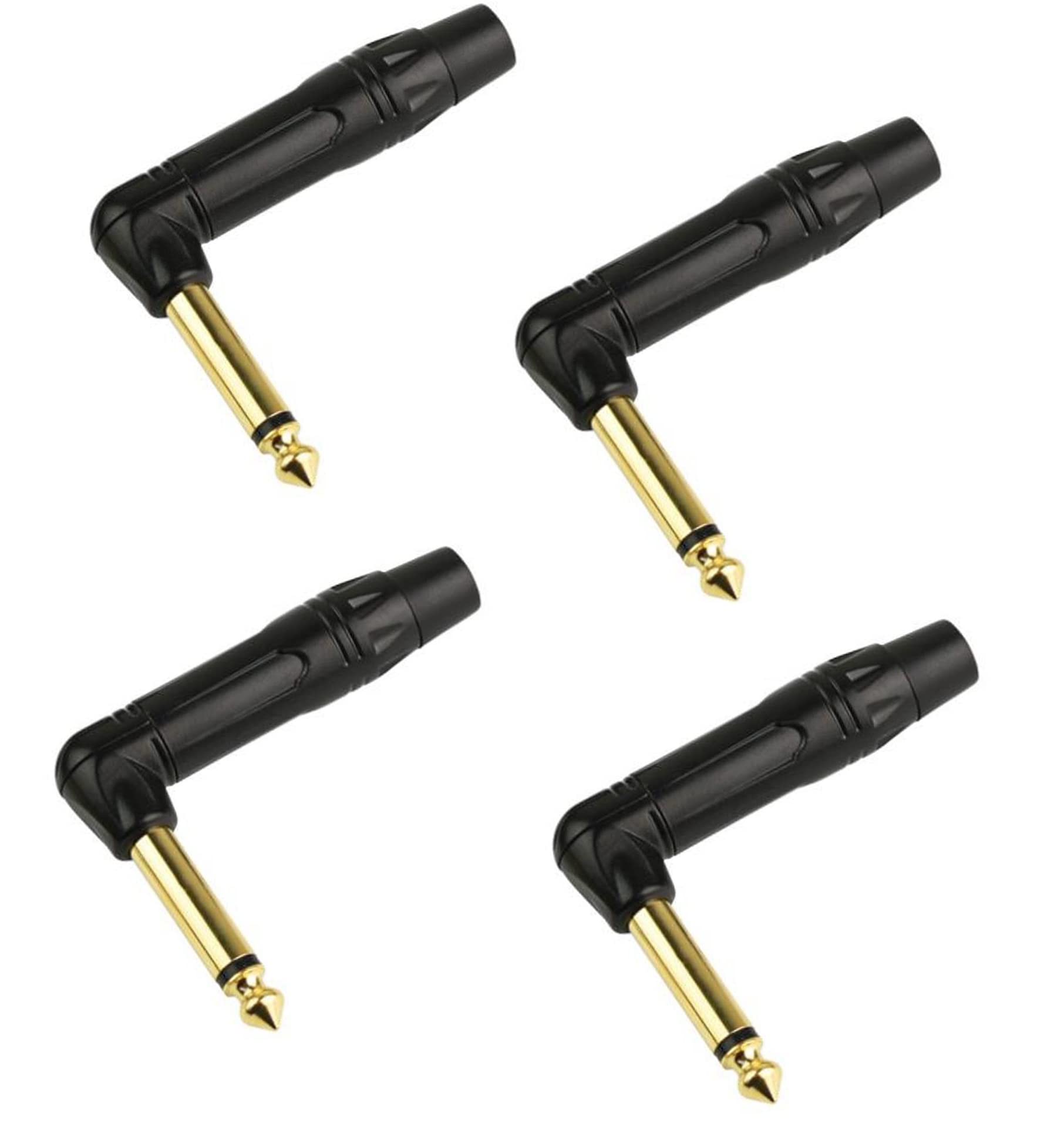 [ 2 Pieces/RED 90° ] 6.35mm STEREO Male Microphone Plug Speaker Connector Assembly, TRS Connector Male Plug Adaptor for Soldering, 6.35 mm Stereo Male Plug 90 Degree