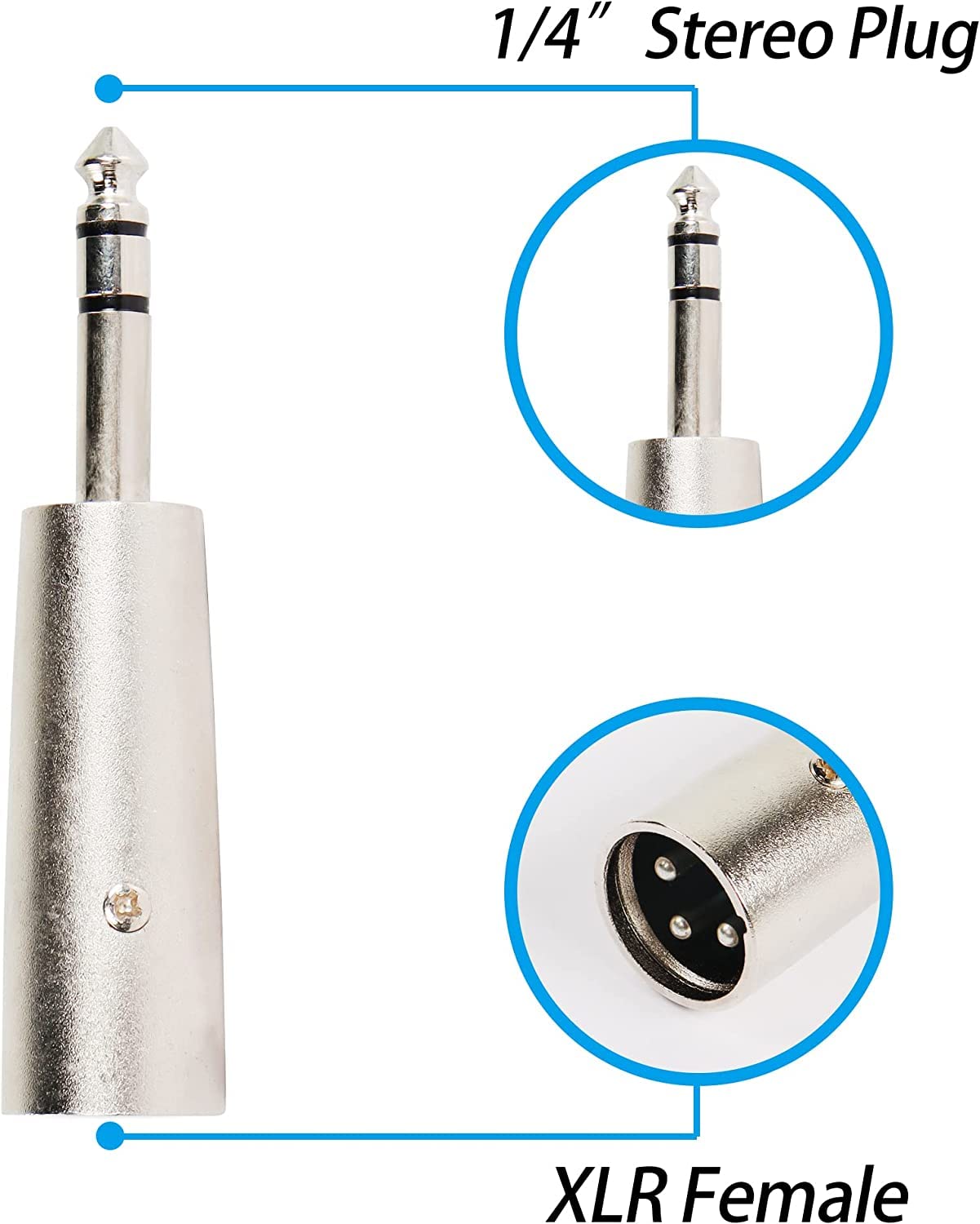 [ 5 Pieces ] 6.35mm Female to Female Audio Connector, 1/4 Inch TRS/TS Coupler Jack Stereo Adapter Joiner, 6.35 mm Female Joiner, F/F