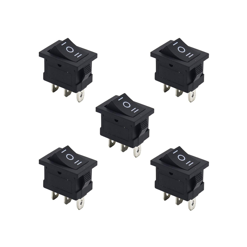 Electronic Spices Pack of 5 Spdt On/Off/On Mini Black 3 Pin Rocker Switch Ac 6A /250V 10A /125V