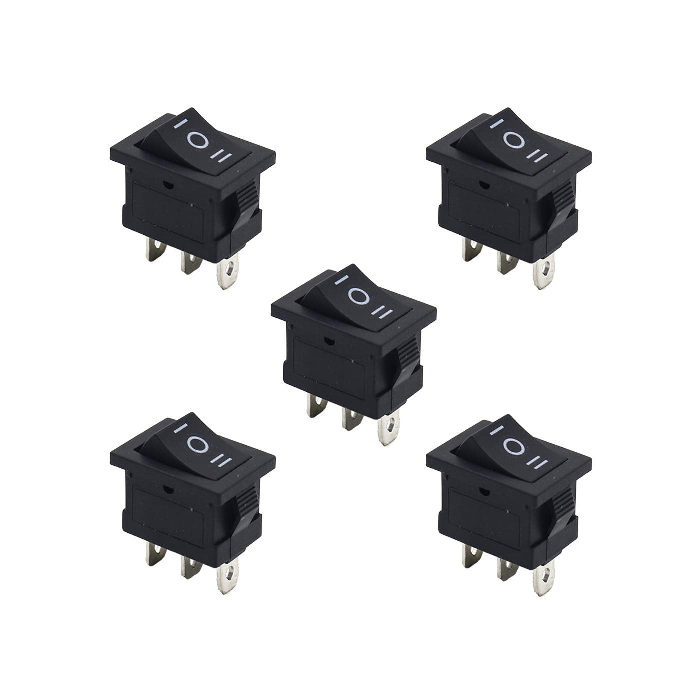 Electronic Spices Pack of 5 Spdt On/Off/On Mini Black 3 Pin Rocker Switch Ac 6A /250V 10A /125V