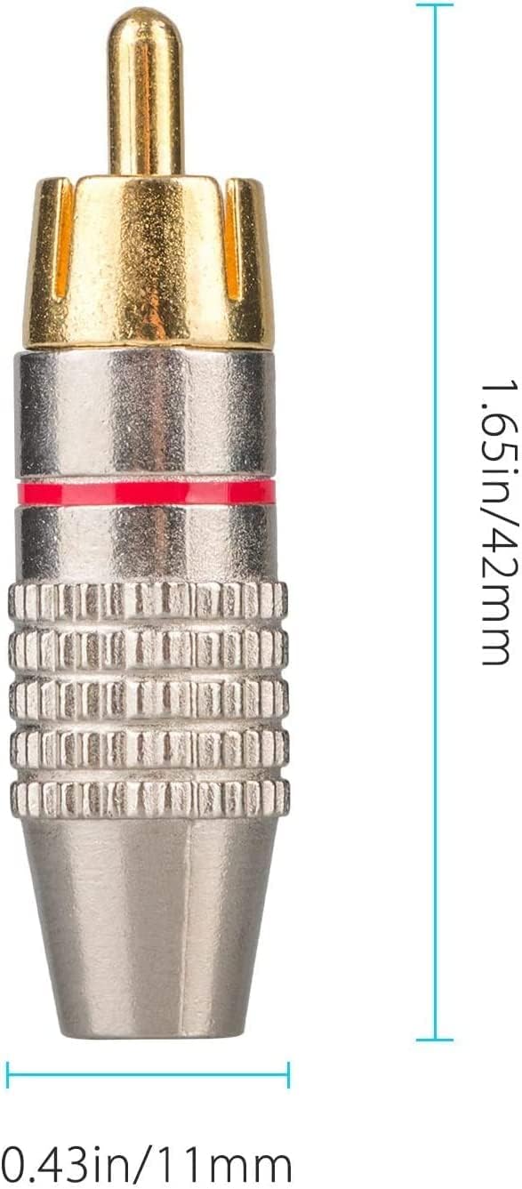 [ 20 Pieces ; 10 Black & 10 Red Colour ] RCA Plug Solder Gold Audio Video Cable Connector, Soldering Connectors for Composite AV Audio and Video Cables