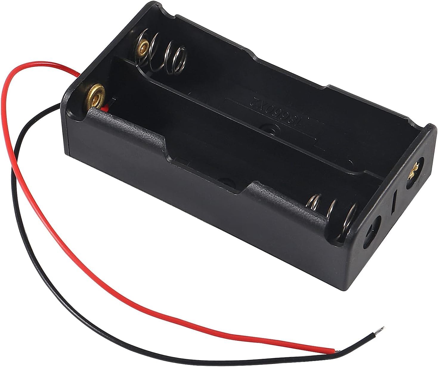 3.7V 2 Cell 18650 Battery Holder Case Box, 2 18650 Battery Holder with Wire Leads (Pack of 2) Black