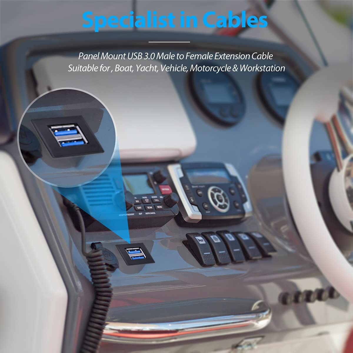 [ 1 Meter ] USB 3.0 Flush Mount Cable, Dual USB Flush Dash Panel Mount Cable Male to Female Extension Code for Car Truck Boat Motorcycle Dashboard ; Dual USB 3.0