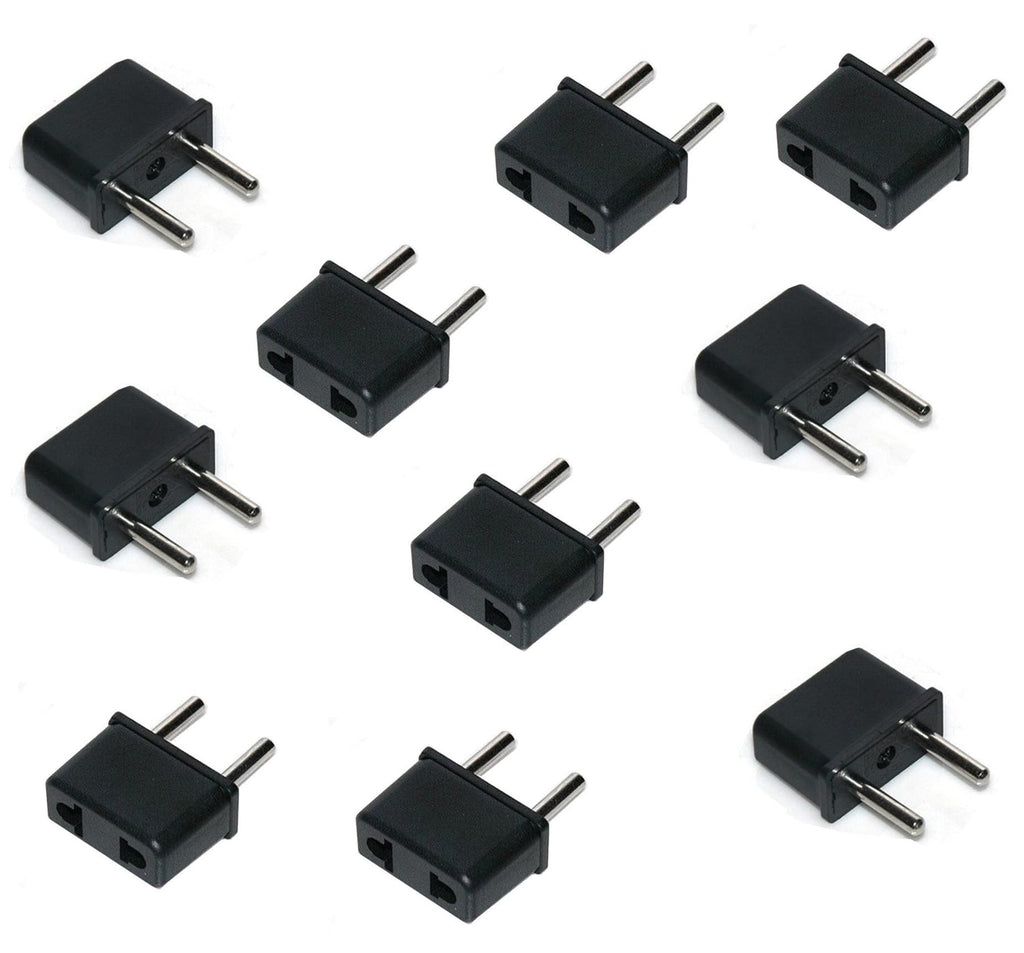 [ 10 Pieces ] US Female Flat Pin to EU Plug India 2 Pin Male AC Wall Universal Travel Power Socket Plug Adaptor, AC 250V (Black) 2 Pin Flat US to EU Male Connector