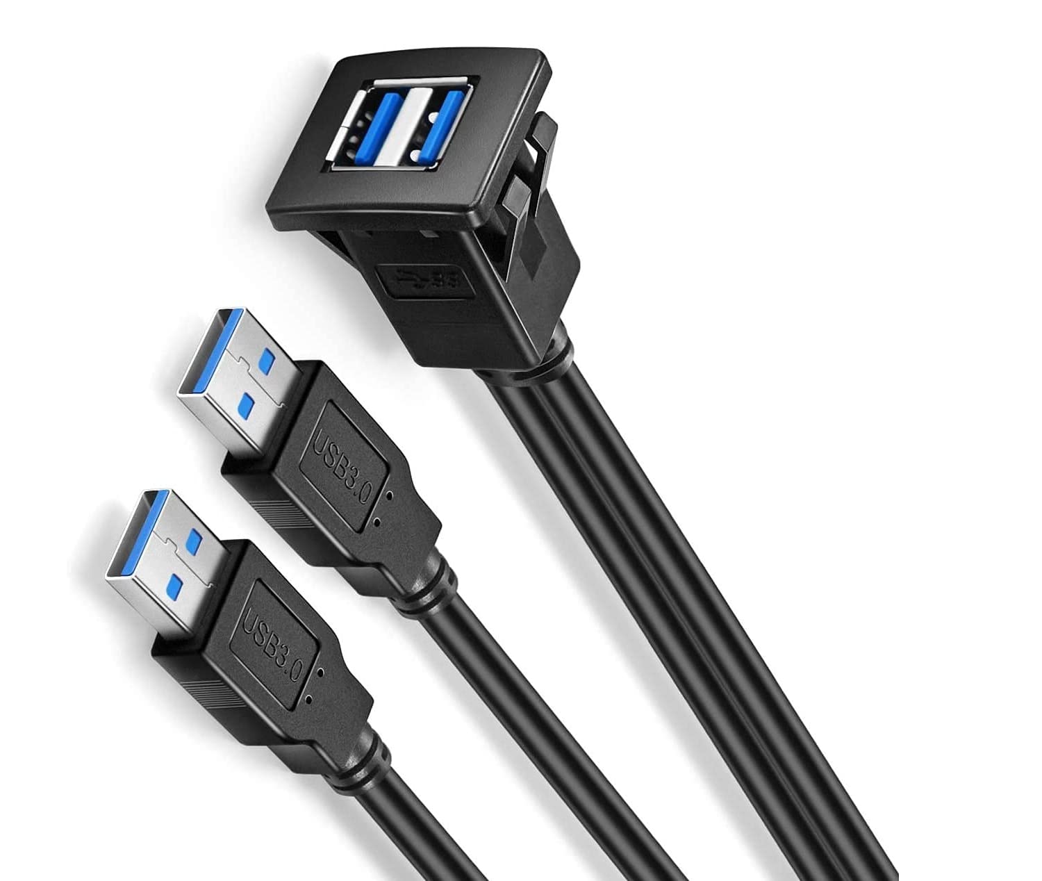 [ 1 Meter ] USB 3.0 Flush Mount Cable, Dual USB Flush Dash Panel Mount Cable Male to Female Extension Code for Car Truck Boat Motorcycle Dashboard ; Dual USB 3.0