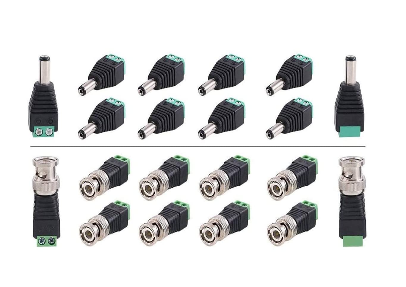 Male DC Power Connector, BNC Male Baloon Connector for Led Strip CCTV Camera Cable Wire Ends Plug Barrel Adapter 10 DC and 10 BNC -Pack of 10