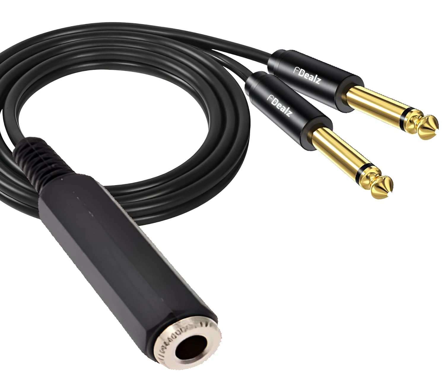 [ 0.3 Meter ] 6.35 Female to 2 x 6.35 Mono Male Cable, 6.35mm 1/4 inch TRS Stereo Female to 2 Dual 1/4 Inch TS Mono Male Y Splitter Adiuo Cable, 30 CM