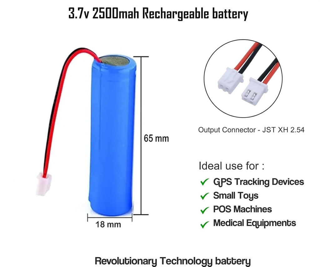 3.7V 2500mAh Lithium-ion Rechargeable Battery,for Bluetooth Speaker,LED Torch Light,Toys,Projects,arduino and Other Compatible Devices