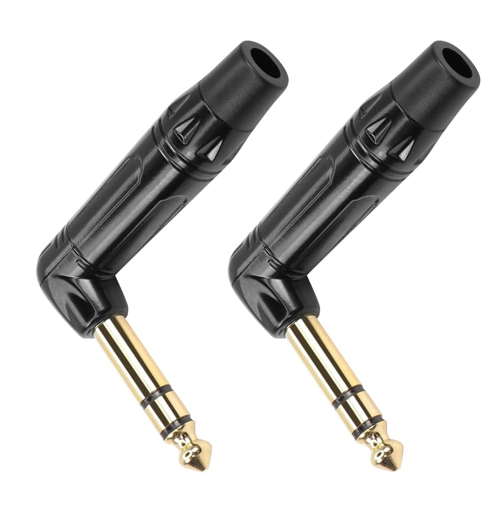 [ 2 Pieces/RED 90° ] 6.35mm STEREO Male Microphone Plug Speaker Connector Assembly, TRS Connector Male Plug Adaptor for Soldering, 6.35 mm Stereo Male Plug 90 Degree