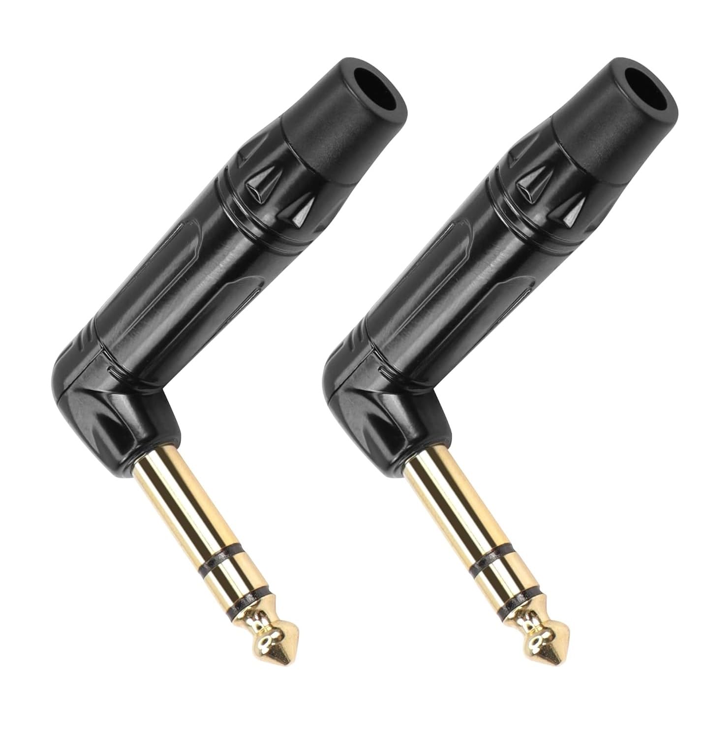 [ 2 Pieces/RED 90° ] 6.35mm STEREO Male Microphone Plug Speaker Connector Assembly, TRS Connector Male Plug Adaptor for Soldering, 6.35 mm Stereo Male Plug 90 Degree