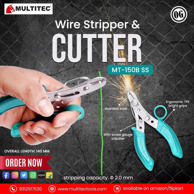 MULTITEC MT-02 Dx – Multifunction Copper Wire Stripper and Cutter | Ergonomic Grip | Strips 0.5mm² - 6mm² Solid Copper Wires | Electrical Maintenance Tool | Smooth Operation | Lightweight – 400g