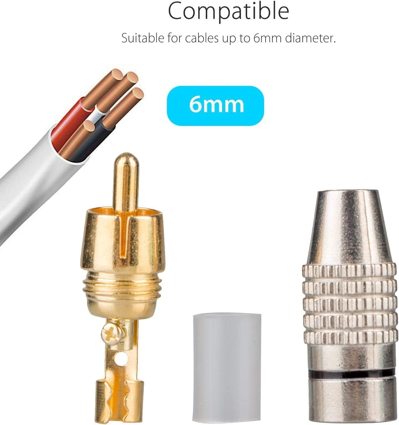 [ 20 Pieces ; 10 Black & 10 Red Colour ] RCA Plug Solder Gold Audio Video Cable Connector, Soldering Connectors for Composite AV Audio and Video Cables