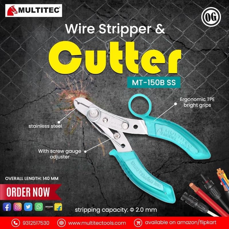 MULTITEC MT-02 Dx – Multifunction Copper Wire Stripper and Cutter | Ergonomic Grip | Strips 0.5mm² - 6mm² Solid Copper Wires | Electrical Maintenance Tool | Smooth Operation | Lightweight – 400g