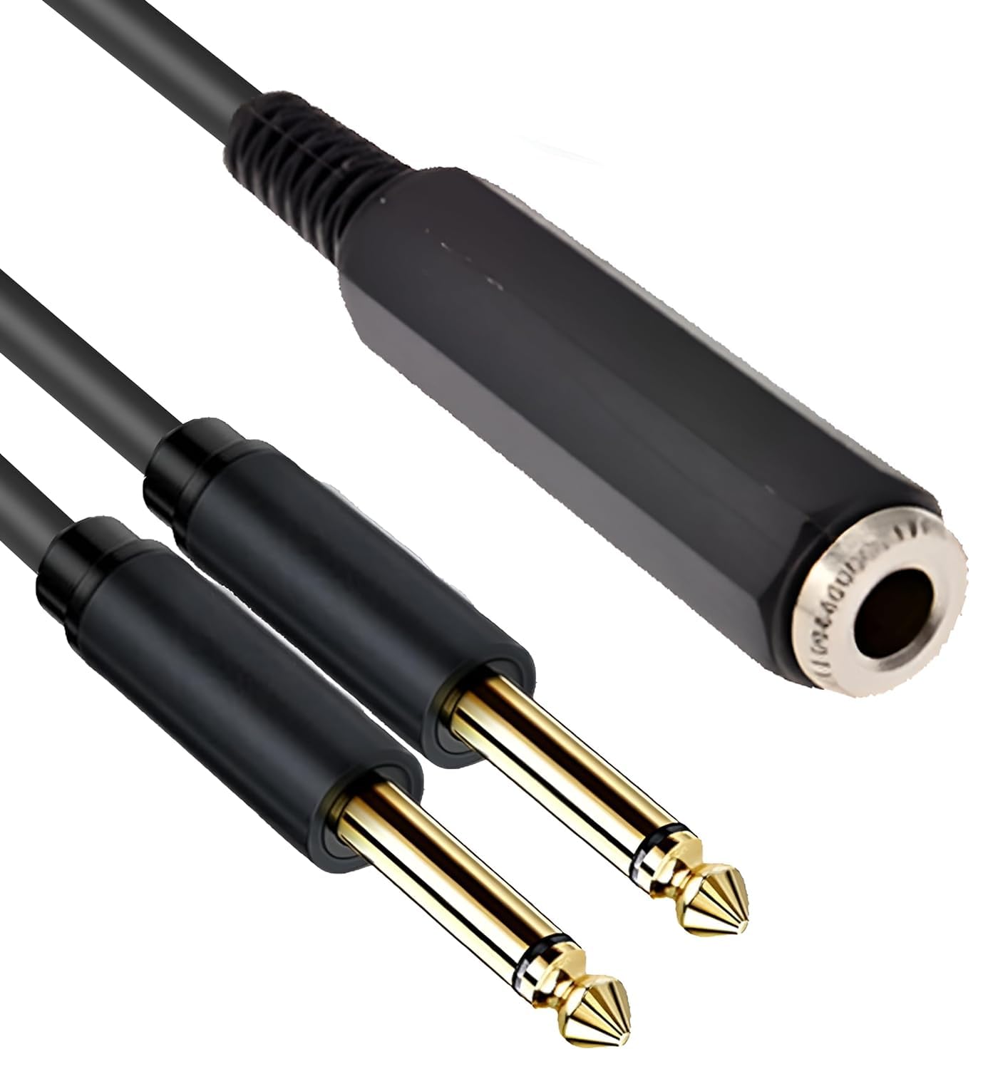 [ 0.3 Meter ] 6.35 Female to 2 x 6.35 Mono Male Cable, 6.35mm 1/4 inch TRS Stereo Female to 2 Dual 1/4 Inch TS Mono Male Y Splitter Adiuo Cable, 30 CM