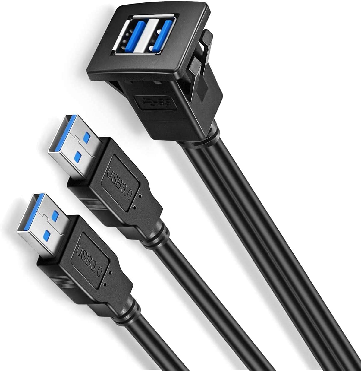 [ 1 Meter ] USB 3.0 Flush Mount Cable, Dual USB Flush Dash Panel Mount Cable Male to Female Extension Code for Car Truck Boat Motorcycle Dashboard ; Dual USB 3.0