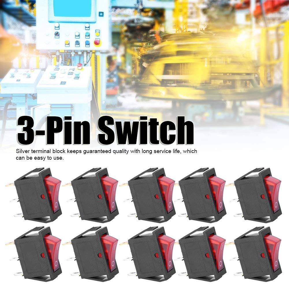 [ Pack of 2 - Pieces ] 15 Ampere 250V/20A 125V 3 Pin Industrial Grade 2 Position Mini Boat Toggle Snap AC Rocker Switch KCD3 Red Light Illuminated LED ON/OFF