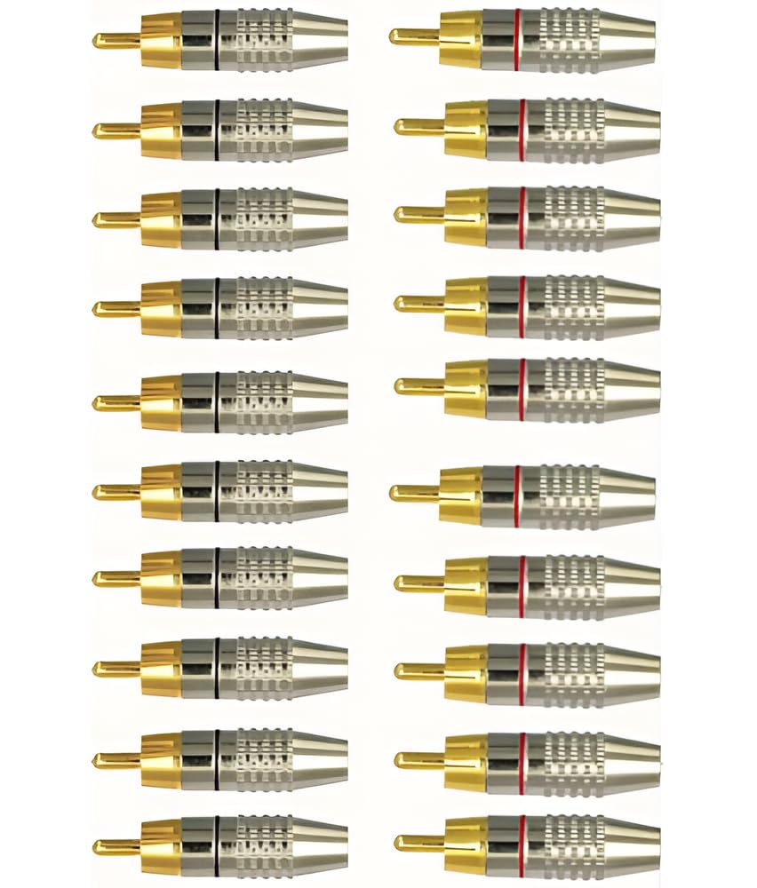 [ 20 Pieces ; 10 Black & 10 Red Colour ] RCA Plug Solder Gold Audio Video Cable Connector, Soldering Connectors for Composite AV Audio and Video Cables