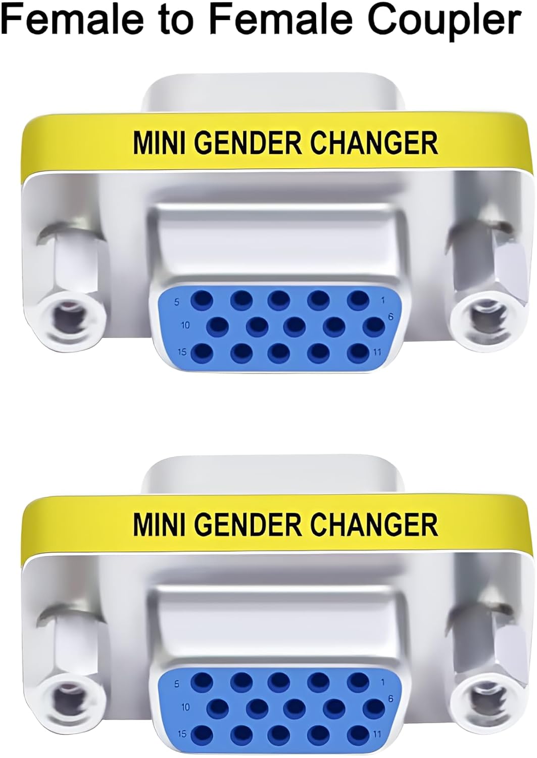 3-Piece VGA Gender Changer Combo - HD15 SVGA Adapters (Female to Female, Female to Male, Male to Male) - Mini Coupler Set
