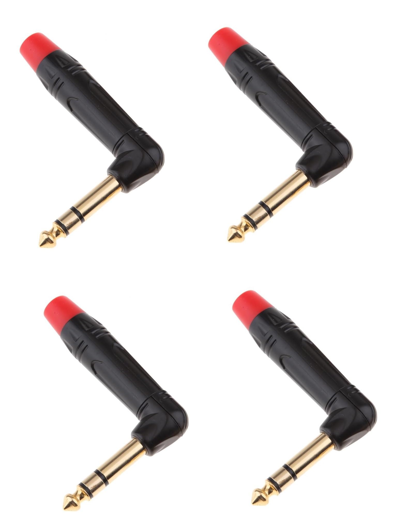 [ 2 Pieces/RED 90° ] 6.35mm STEREO Male Microphone Plug Speaker Connector Assembly, TRS Connector Male Plug Adaptor for Soldering, 6.35 mm Stereo Male Plug 90 Degree