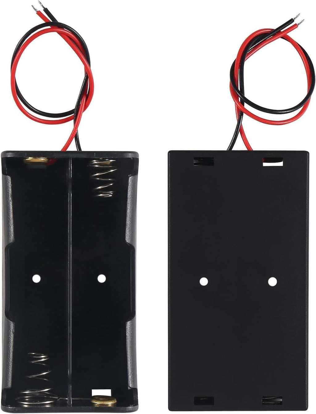 3.7V 2 Cell 18650 Battery Holder Case Box, 2 18650 Battery Holder with Wire Leads (Pack of 2) Black