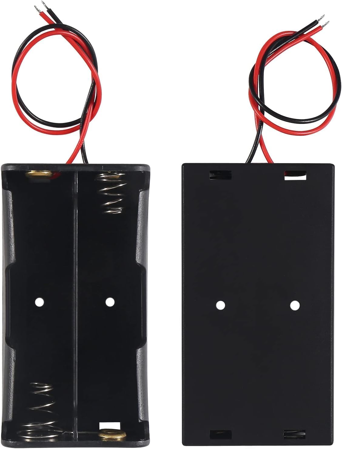 3.7V 2 Cell 18650 Battery Holder Case Box, 2 18650 Battery Holder with Wire Leads (Pack of 2) Black