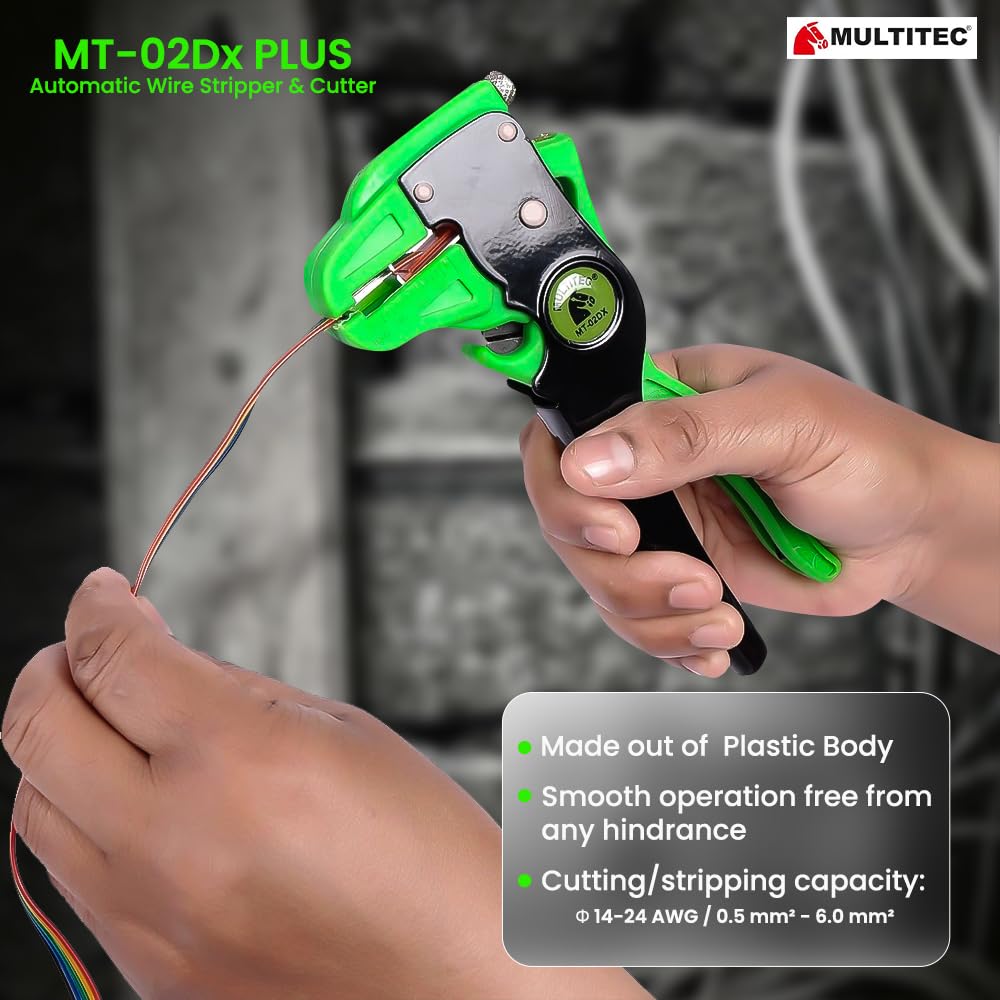 MULTITEC MT-02 Dx – Multifunction Copper Wire Stripper and Cutter | Ergonomic Grip | Strips 0.5mm² - 6mm² Solid Copper Wires | Electrical Maintenance Tool | Smooth Operation | Lightweight – 400g
