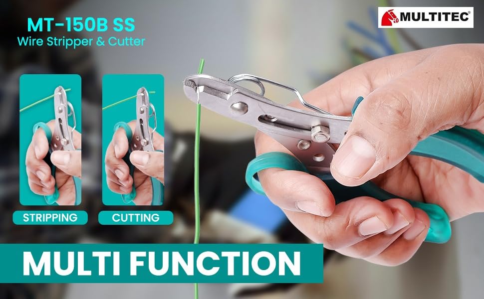 MULTITEC MT-02 Dx – Multifunction Copper Wire Stripper and Cutter | Ergonomic Grip | Strips 0.5mm² - 6mm² Solid Copper Wires | Electrical Maintenance Tool | Smooth Operation | Lightweight – 400g