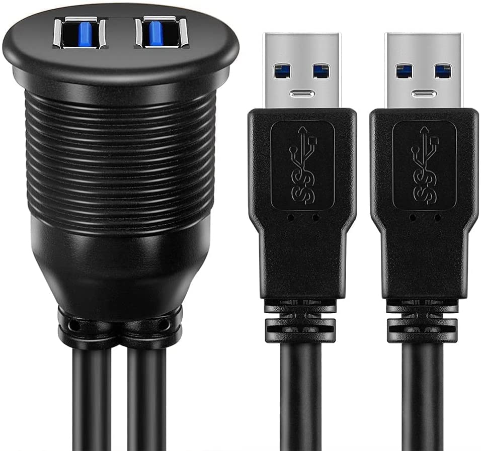 [ 1 Meter ] USB 3.0 Flush Mount Cable, Dual USB Flush Dash Panel Mount Cable Male to Female Extension Code for Car Truck Boat Motorcycle Dashboard ; Dual USB 3.0