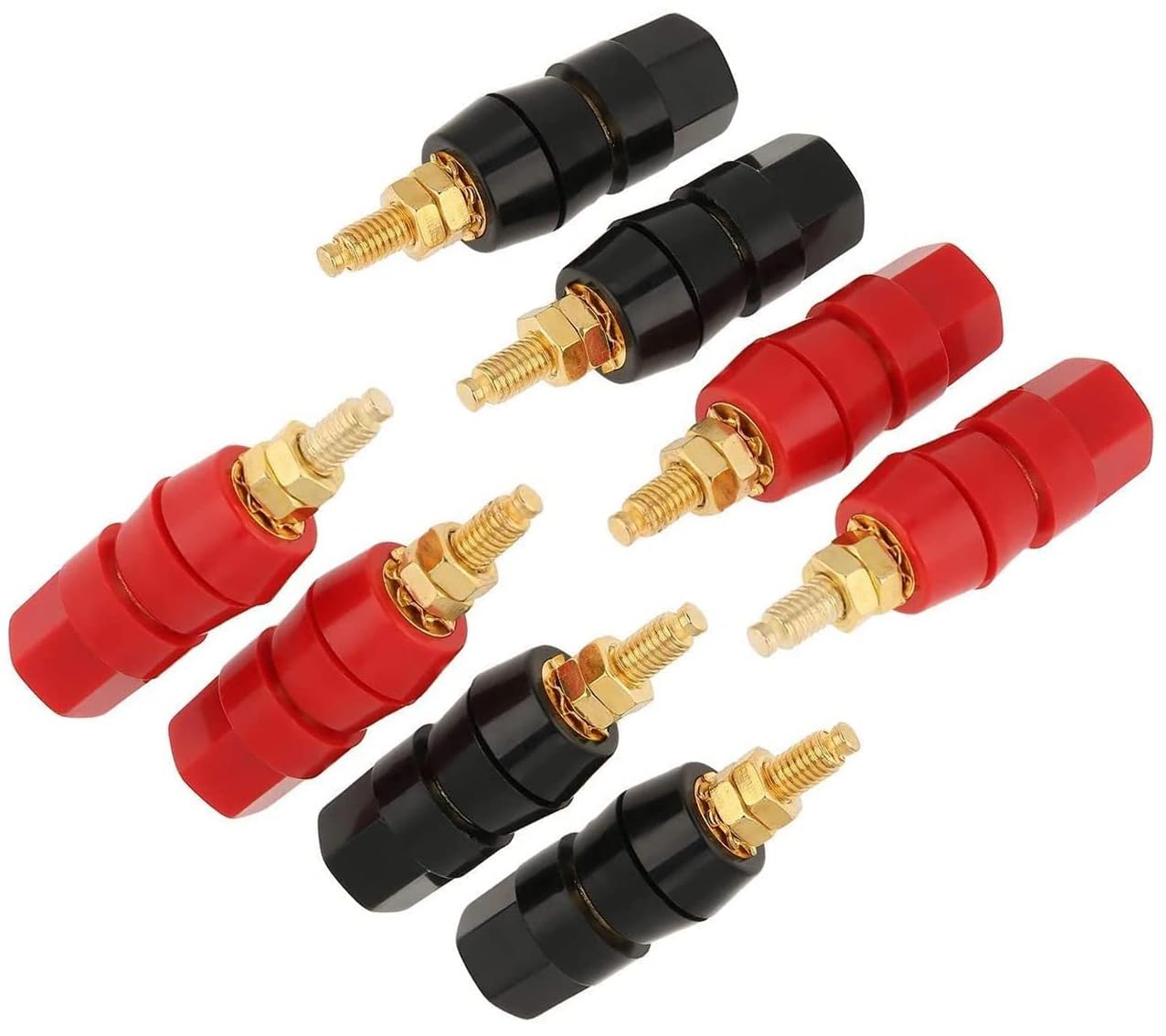 [ 20 Pieces ] Gold Plated Banana Audio Connector ; 4mm Audio Speaker Wire Cable Screw Banana Plug Connector Adapter Red 10 Pieces, Black 10 Pieces