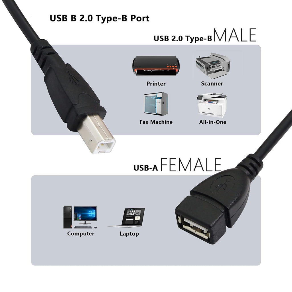 15 CM Cable ; USB 2.0 Type A Female to USB B Male Plug [ 1 Piece ] (Printer Scanner) Adapter (Can't Work to Convert Printer as WiFi Enabled or Bluetooth Enabled)