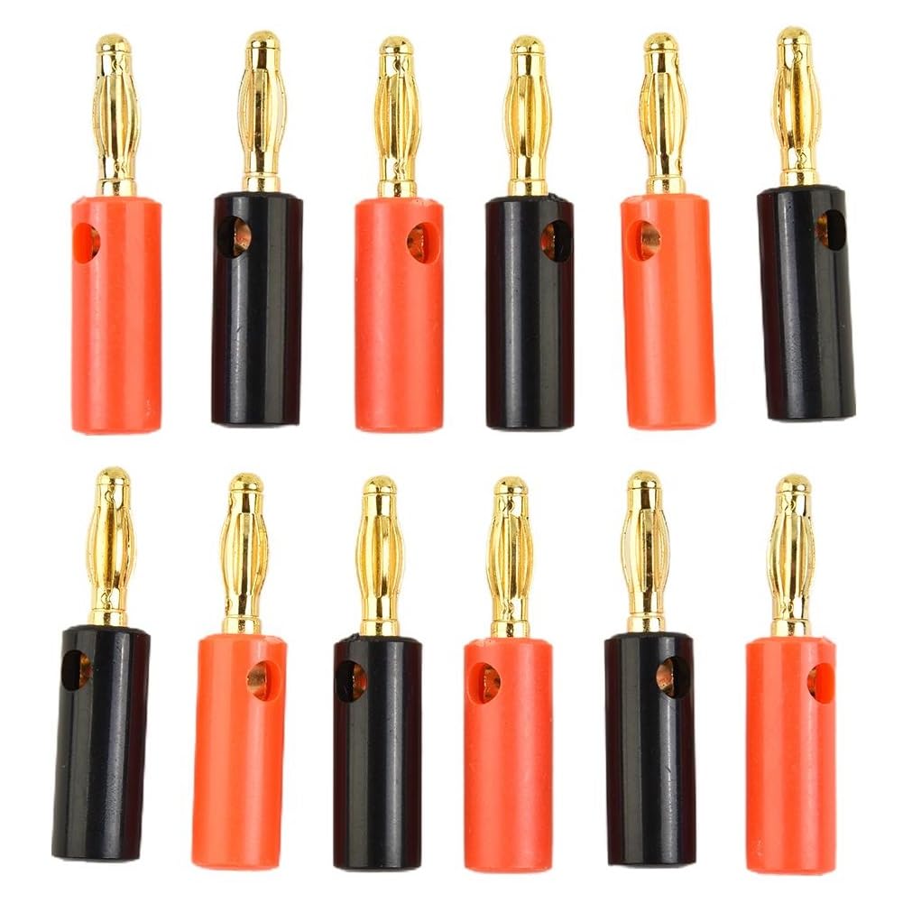 [ 20 Pieces ] Gold Plated Banana Audio Connector ; 4mm Audio Speaker Wire Cable Screw Banana Plug Connector Adapter Red 10 Pieces, Black 10 Pieces