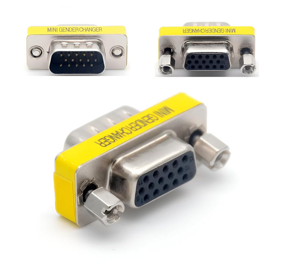 3-Piece VGA Gender Changer Combo - HD15 SVGA Adapters (Female to Female, Female to Male, Male to Male) - Mini Coupler Set