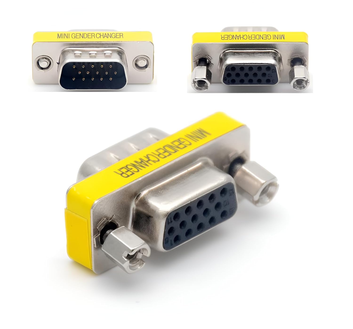 3-Piece VGA Gender Changer Combo - HD15 SVGA Adapters (Female to Female, Female to Male, Male to Male) - Mini Coupler Set