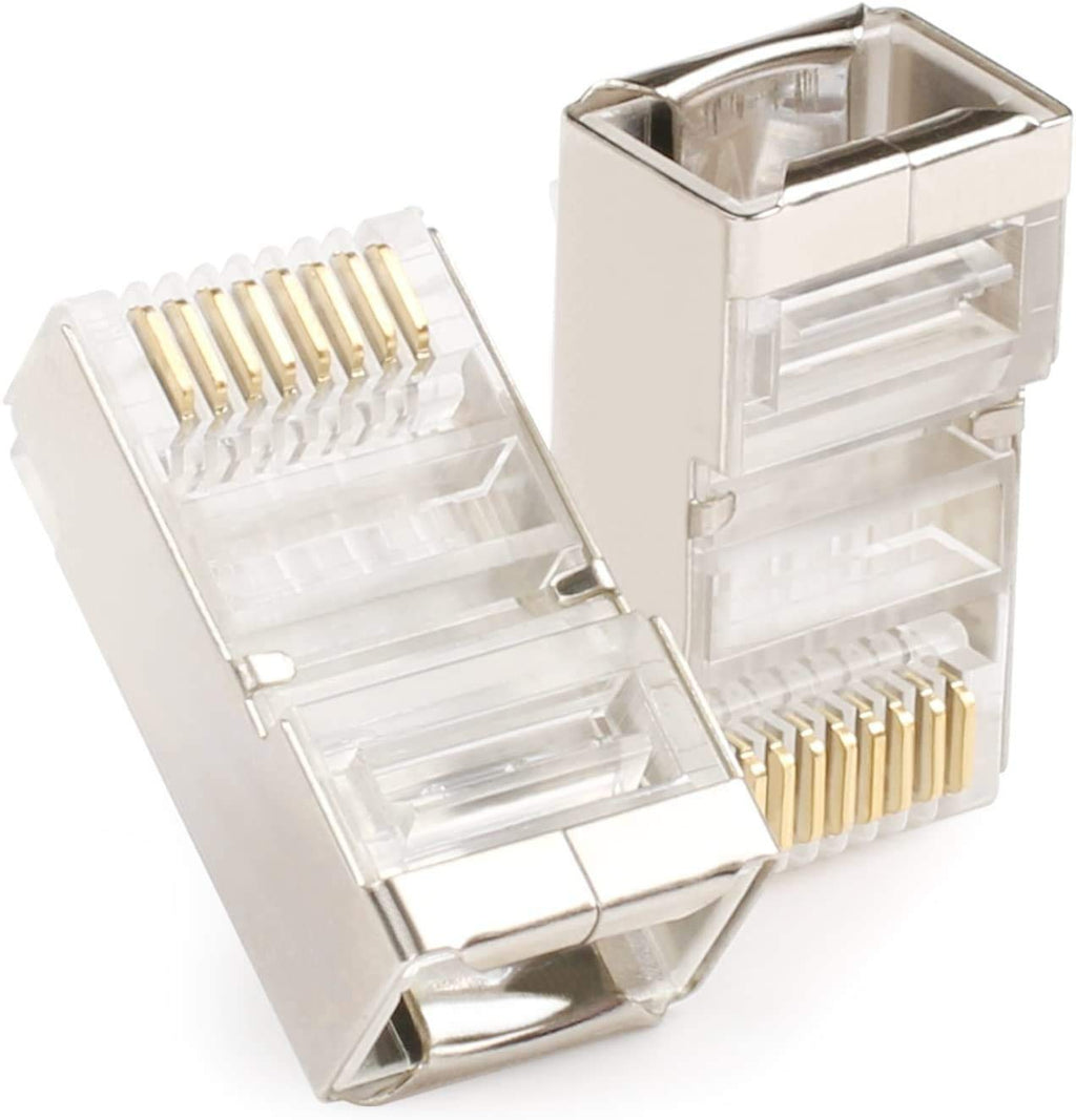 fdealz [ 50 Pieces ] 8P8C RJ45 Metal Shielded Male Plug Crimp Connectors, Cat6 RJ45 Ends, 8P8C Cat5, Cat6, Cat5e LAN Connector, Ethernet Cable Crimping Connector for Network Plug for Solid Wire and Standard Cable